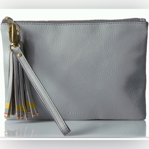 Fossil Light Gray Leather Clutch with Tassel - Picture 1 of 4